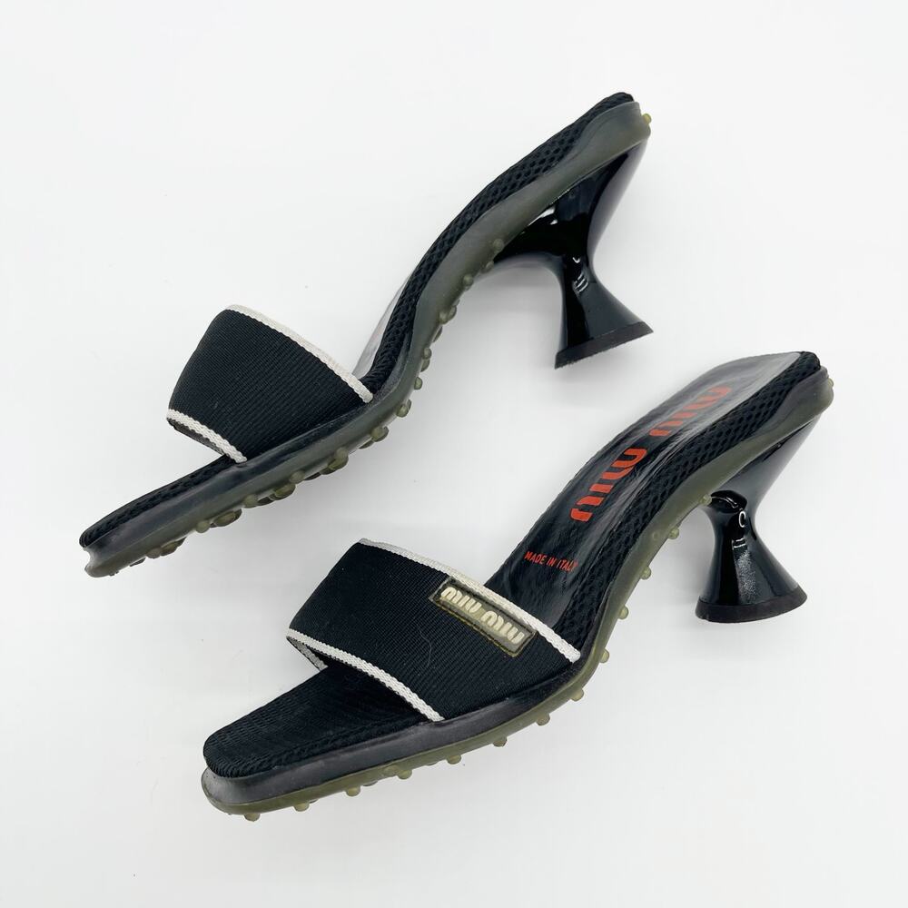 Miu Miu 90s y2k Black Mesh Logo Bubble Sole Kitten Heel Mules Slides IT 36.5 - Picture 5 of 12